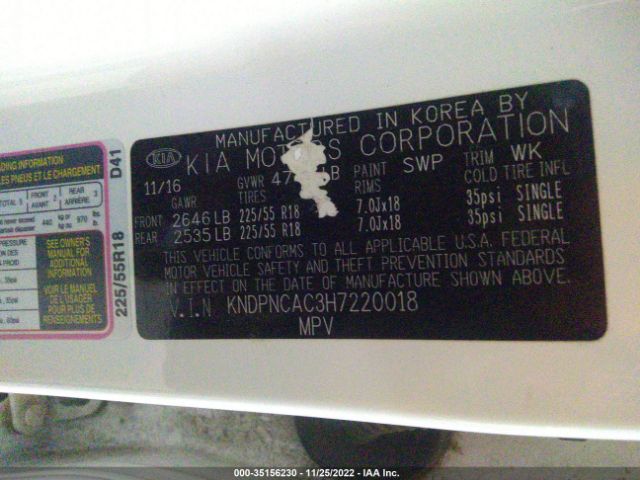 KNDPNCAC3H7220018 KIA Sportage Ex