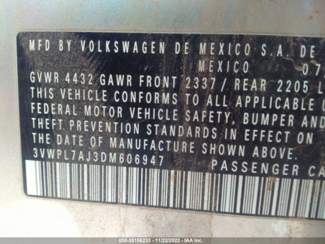 2013 VOLKSWAGEN JETTA SPORTWAGEN TDI W/SUNROOF VIN: 3VWPL7AJ3DM606947
