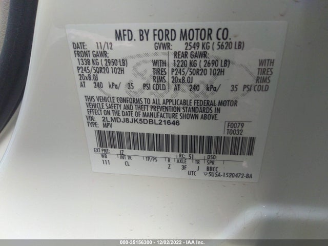 Lincoln MKX 2013 2LMDJ8JK5DBL21646 Image 9