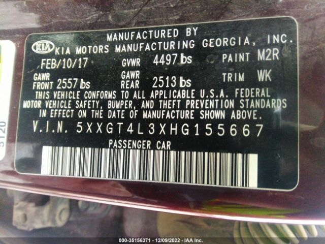 5XXGT4L3XHG155667 KIA Optima Lx