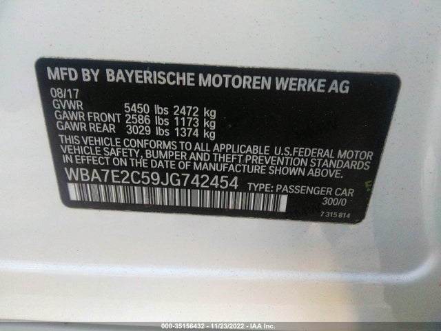 2018 BMW 7 Series, VIN: WBA7E2C59JG742454
