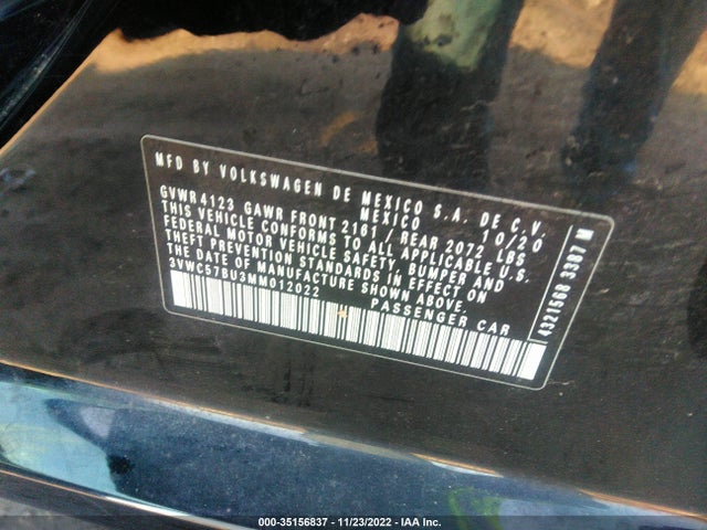 2021 VOLKSWAGEN JETTA S/SE/R-LINE VIN: 3VWC57BU3MM012022