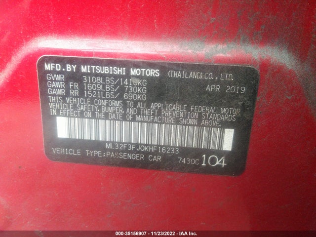 ML32F3FJ0KHF16233 Mitsubishi Mirage G4 Es/rf