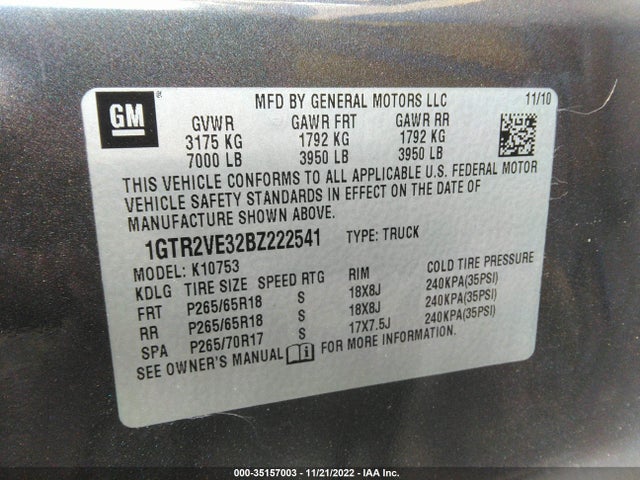 2011 GMC SIERRA 1500 SLE VIN: 1GTR2VE32BZ222541