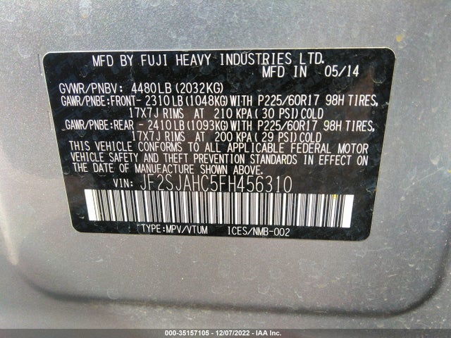 2015 Subaru Forester, VIN: JF2SJAHC5FH456310