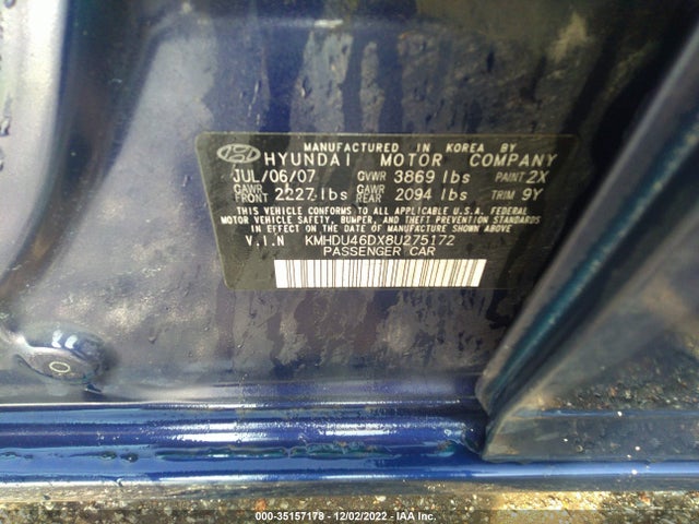 Продаж на аукціоні авто 2008 Hyundai Elantra Gls/se, vin: KMHDU46DX8U275172, номер лоту: 35157178