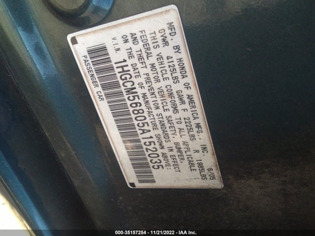 2005 HONDA ACCORD SDN EX-L VIN: 1HGCM56805A152035
