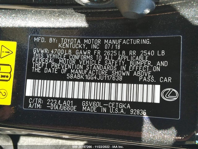 2018 Lexus ES, VIN: 58ABK1GG4JU117638