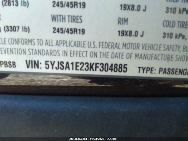 2019 TESLA MODEL S VIN: 5YJSA1E23KF304885