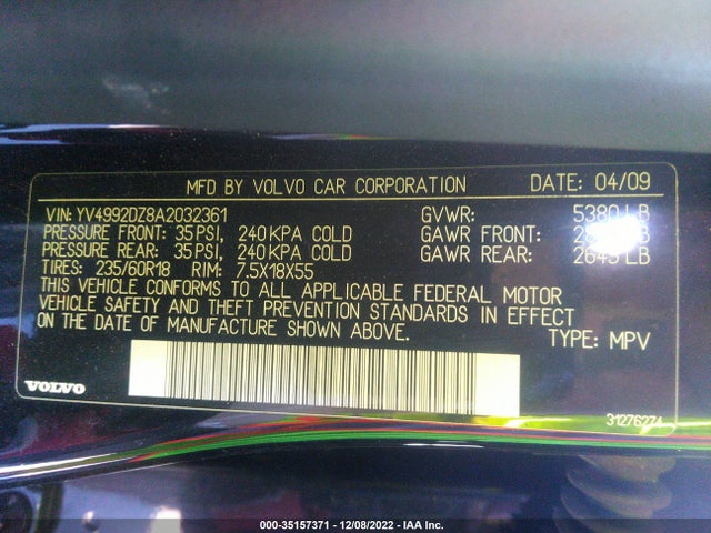 Volvo XC60 2010 YV4992DZ8A2032361 Image 9