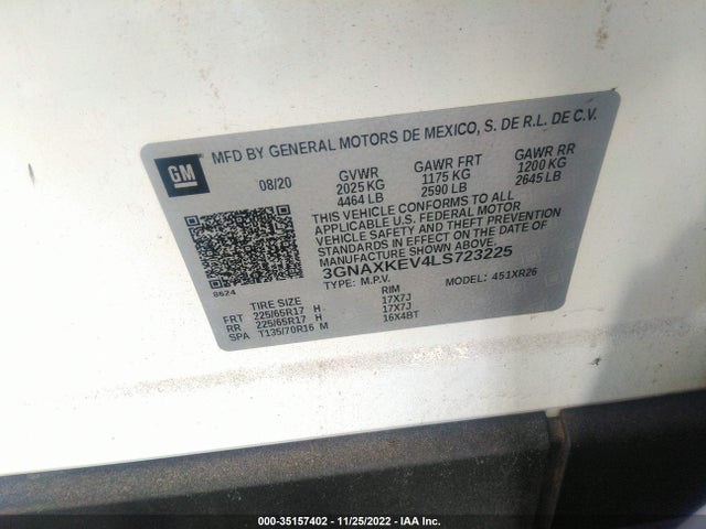 2020 Chevrolet Equinox, VIN: 3GNAXKEV4LS723225