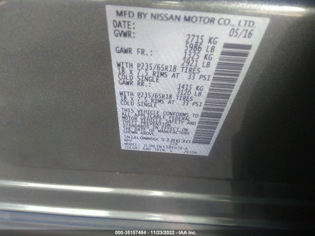 2016 Infiniti QX60, VIN: 5N1AL0MM6GC518630