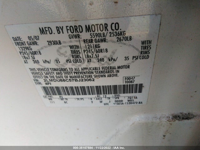 Lincoln MKX 2007 2LMDU88C57BJ23062 Image 11