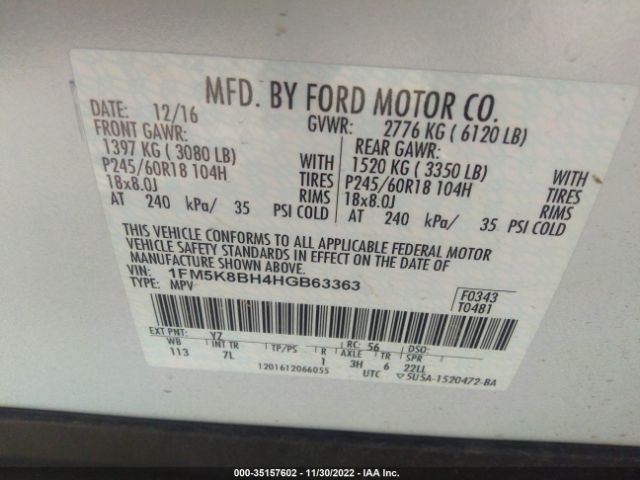 1FM5K8BH4HGB63363 Ford Explorer