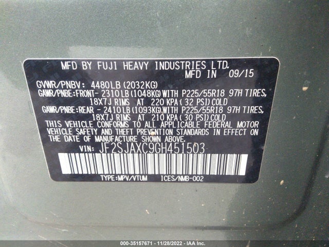 2016 Subaru Forester, VIN: JF2SJAXC9GH451503