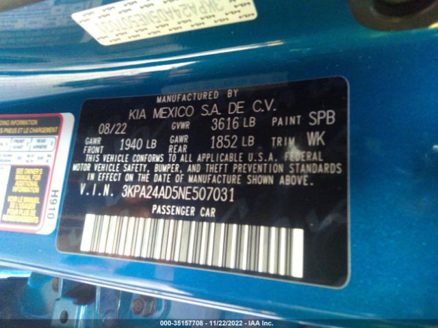 3KPA24AD5NE507031 KIA RIO S