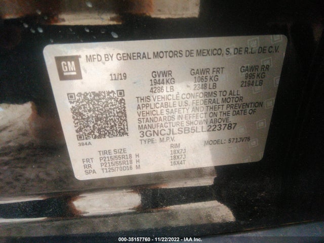 2020 Chevrolet Trax, VIN: 3GNCJLSB5LL223787