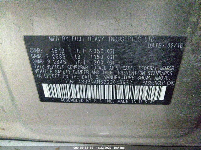 Subaru Legacy 2016 4S3BNAN62G3043972 Image 10