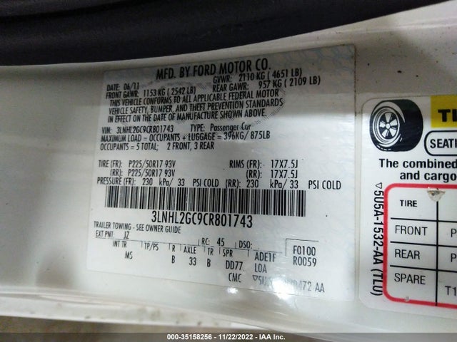 Lincoln MKZ 2012 3LNHL2GC9CR801743 Image 9