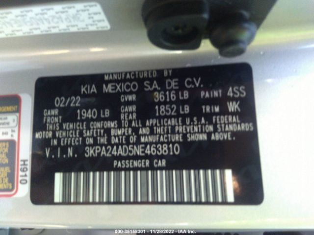 3KPA24AD5NE463810 KIA RIO LX