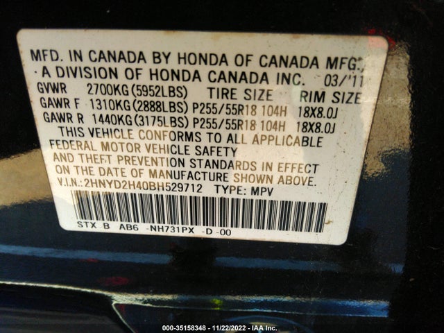 Acura MDX 2011 2HNYD2H40BH529712 Image 10