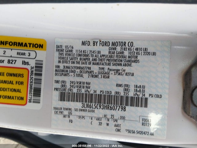 Lincoln MKZ SELECT 2017 3LN6L5C93HR607798 Image 10