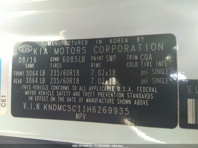 KNDMC5C11H6269935 KIA Sedona Sx