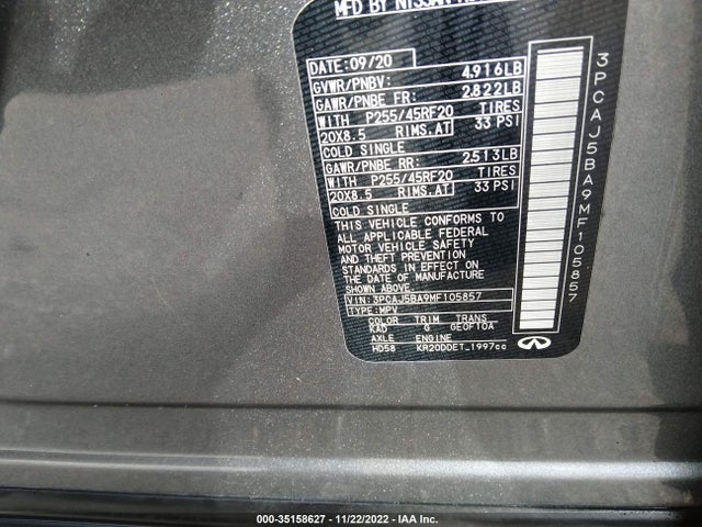 2021 Infiniti QX50, VIN: 3PCAJ5BA9MF105857