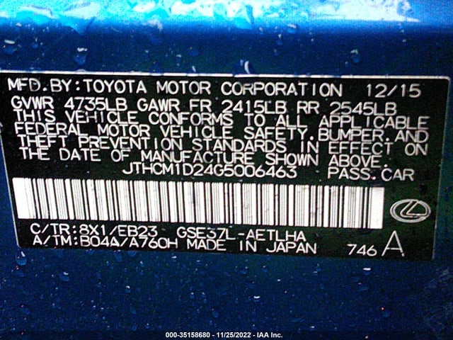 Lexus IS 300 2016 JTHCM1D24G5006463 Image 10