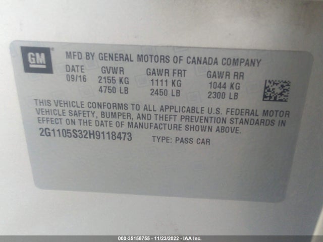 Chevrolet IMPALA LT 2017 2G1105S32H9118473 Image 10