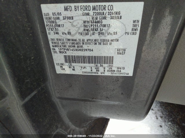 2005 FORD F-150 XLT/FX4/LARIAT/KING RANCH VIN: 1FTPW145X5KE59704