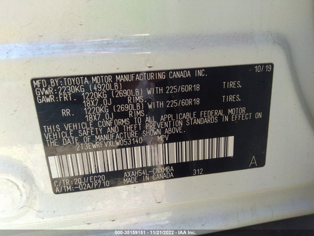 2020 Toyota RAV4, VIN: 2T3EWRFVXLW053140