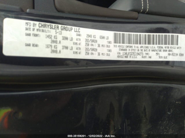 2014 JEEP GRAND CHEROKEE OVERLAND VIN: 1C4RJFCG7EC194273
