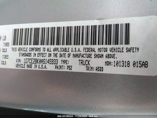 2010 DODGE DAKOTA ST VIN: 1D7CE2BK0AS145933