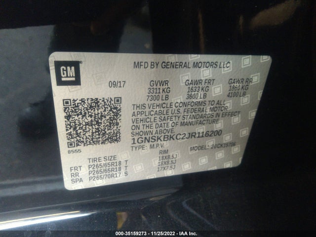 2018 Chevrolet Tahoe, VIN: 1GNSKBKC2JR116200