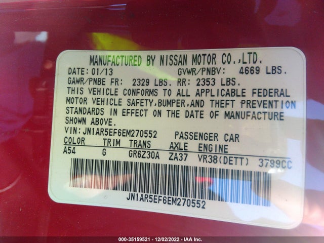 2014 Nissan GT-R, VIN: JN1AR5EF6EM270552