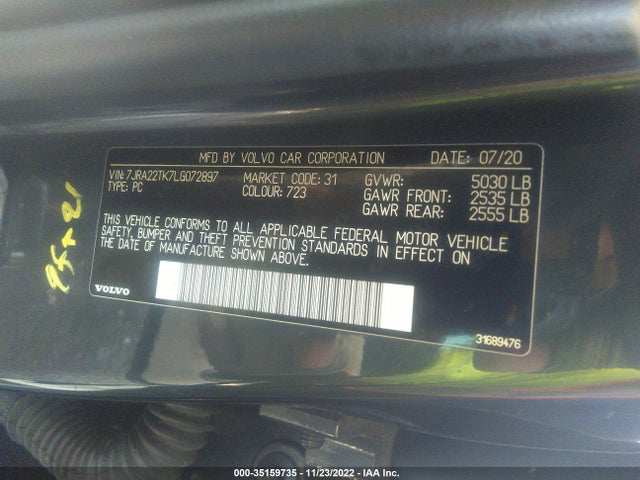 2020 Volvo S60, VIN: 7JRA22TK7LG072897