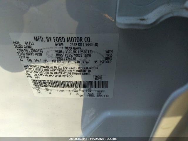 Lincoln MKX 2013 2LMDJ6JK1DBL30266 Image 9