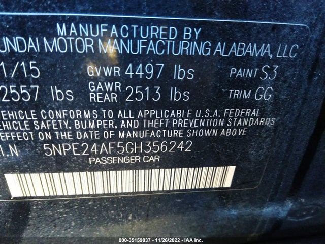 Hyundai Sonata 2.4l 2016 5NPE24AF5GH356242 Image 10