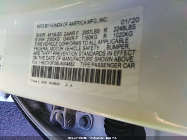2020 Honda Accord, VIN: 1HGCV3F58LA004882