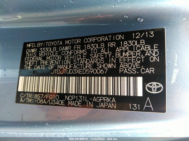 2014 Toyota Yaris, VIN: JTDJTUD3XED590067