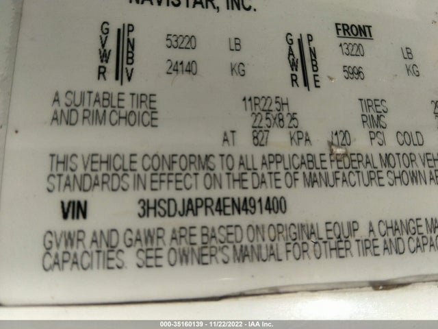 2014 INTERNATIONAL PROSTAR VIN: 3HSDJAPR4EN491400