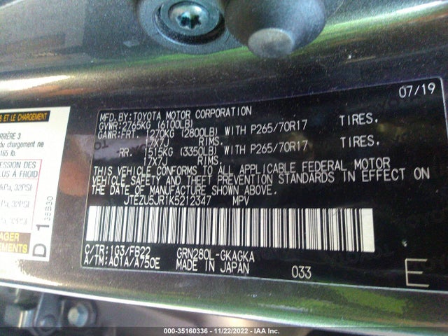 Toyota 4RUNNER SR5 2019 JTEZU5JR1K5212347 Image 14