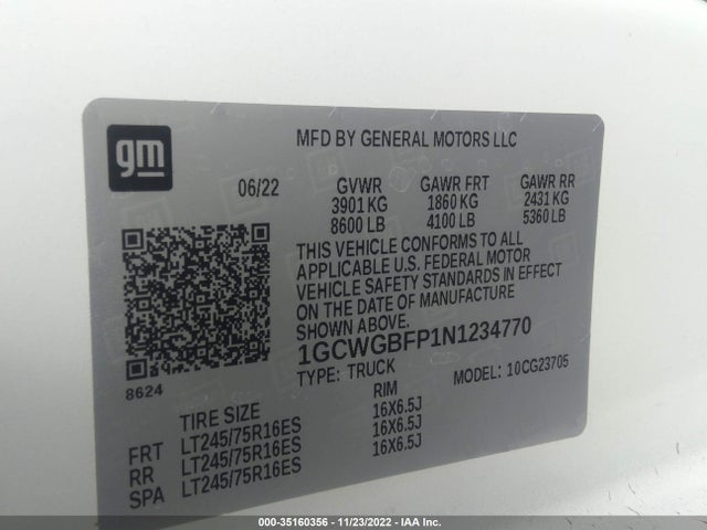 2022 Chevrolet Express, VIN: 1GCWGBFP1N1234770