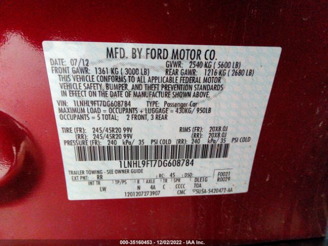 1LNHL9FT7DG608784 Lincoln Mks Ecoboost