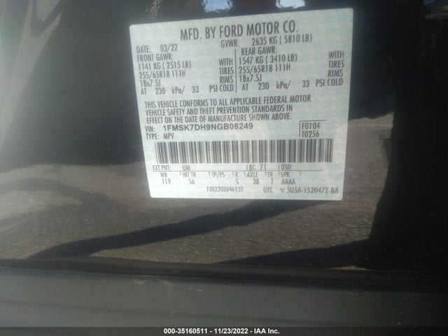 2022 Ford Explorer, VIN: 1FMSK7DH9NGB08249