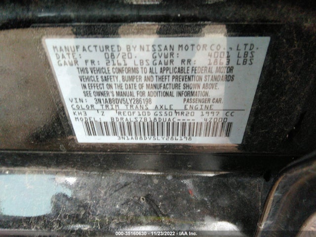 35160630 :رقم المزاد ، 3N1AB8DV5LY286198 vin ، 2020 Nissan Sentra Sr مزاد بيع