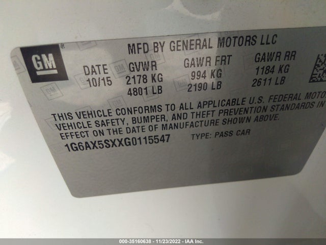 2016 Cadillac CTS, VIN: 1G6AX5SXXG0115547