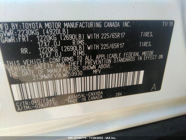 2020 TOYOTA RAV4 HYBRID LE VIN: 2T3MWRFV9LW059930