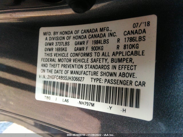 Honda Civic Coupe Lx 2018 2HGFC4B55JH306627 Image 9